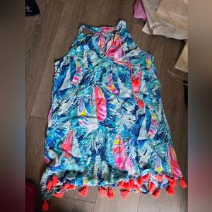 Lilly Pulitzer Roxi Dress Hey Bay Bay Sparkling Blue Medium